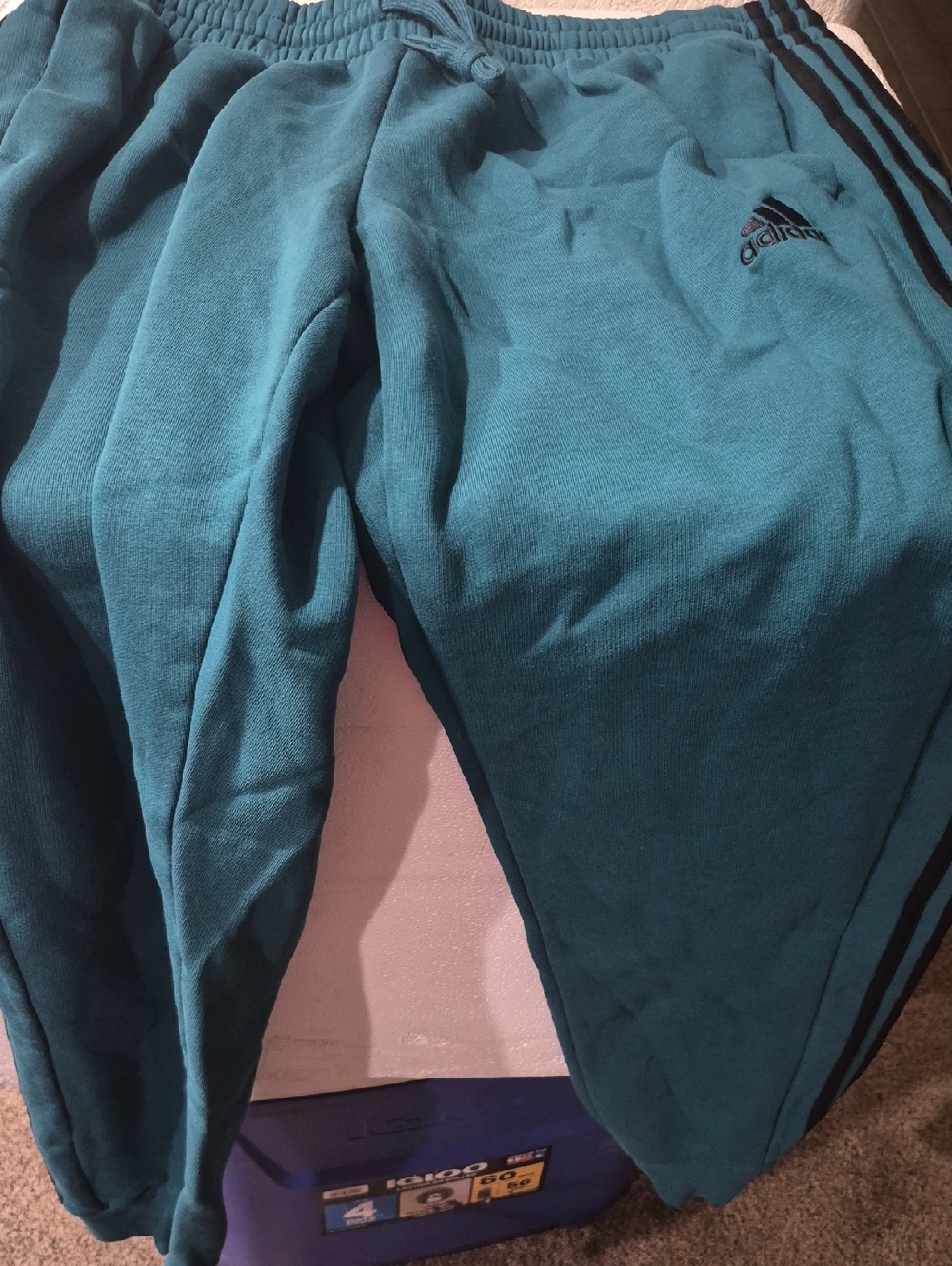 adidas Teal Blue Jogger Pants with Black Stripes